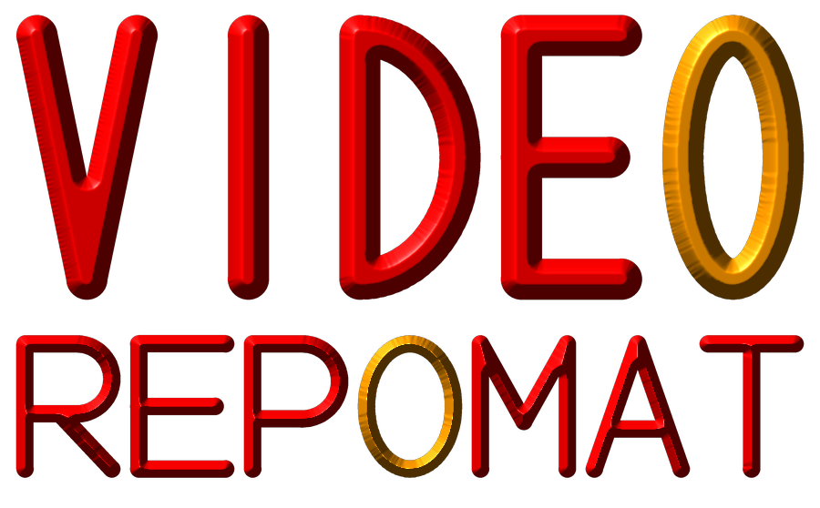 VideoRepomat-Logo: VIDEO REPOMAT in roten 3D-Buchstaben, beide O orange